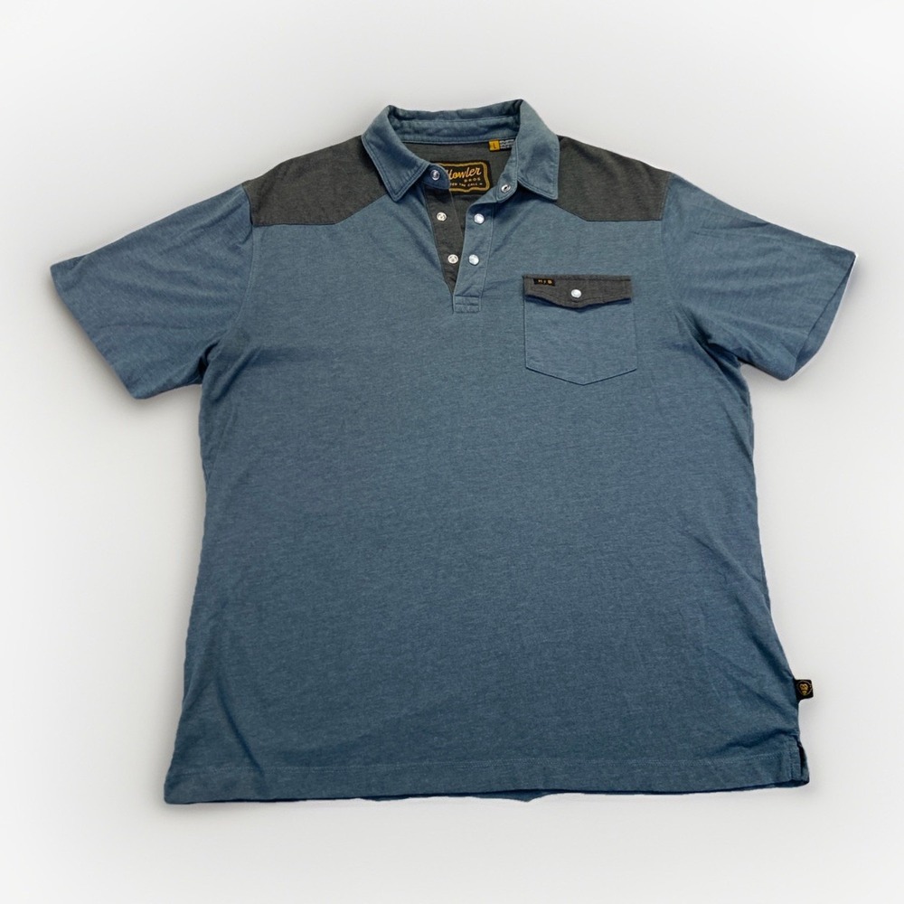 Howler Bros Polo Shirt Mens L Blue Ranchero Western Retro Pearl Snap
